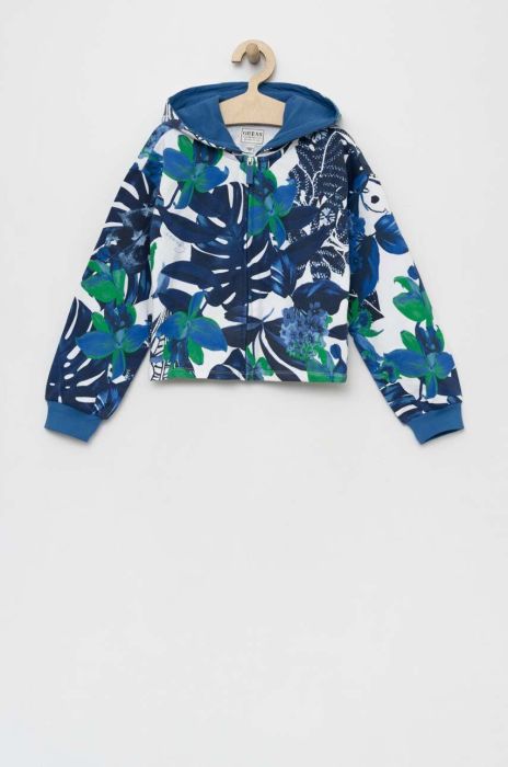 Дитяча бавовняна кофта Guess з капюшоном візерунок колір блакитний (3135769) Дитяча бавовняна кофта Guess з капюшоном візерунок колір блакитний (3135769)