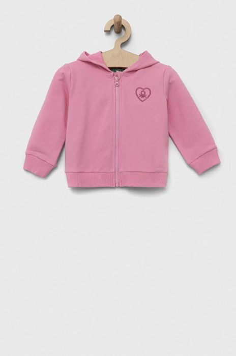 Дитяча кофта United Colors of Benetton колір рожевий з капюшоном з аплікацією (3147223) Дитяча кофта United Colors of Benetton колір рожевий з капюшоном з аплікацією (3147223)