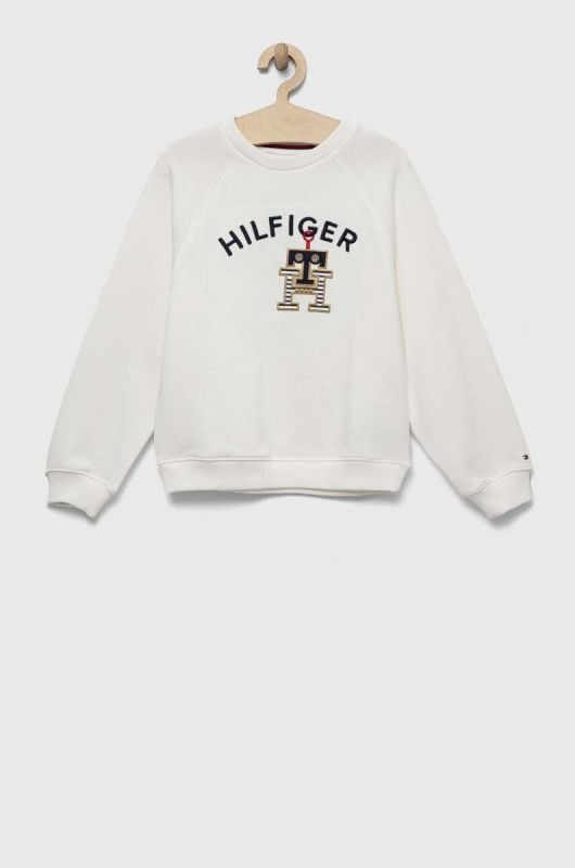 Дитяча бавовняна кофта Tommy Hilfiger колір білий з аплікацією