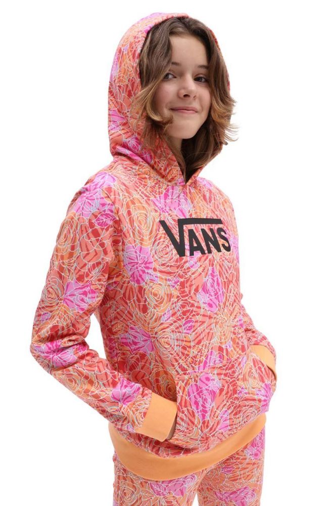 Дитяча бавовняна кофта Vans ROSE CAMO PRINT HOODIE CYCLAMEN колір помаранчевий з капюшоном візерунок