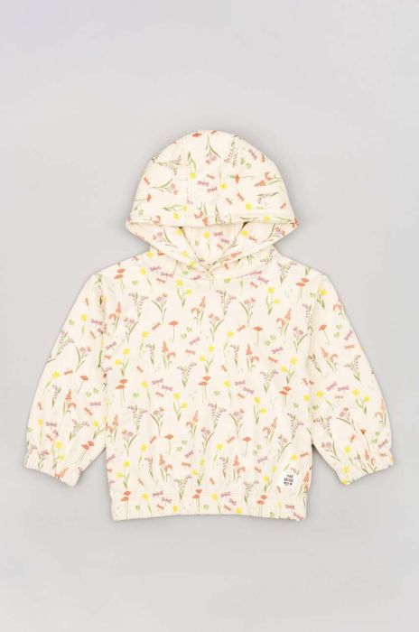 Дитяча бавовняна кофта zippy колір бежевий з капюшоном візерунок