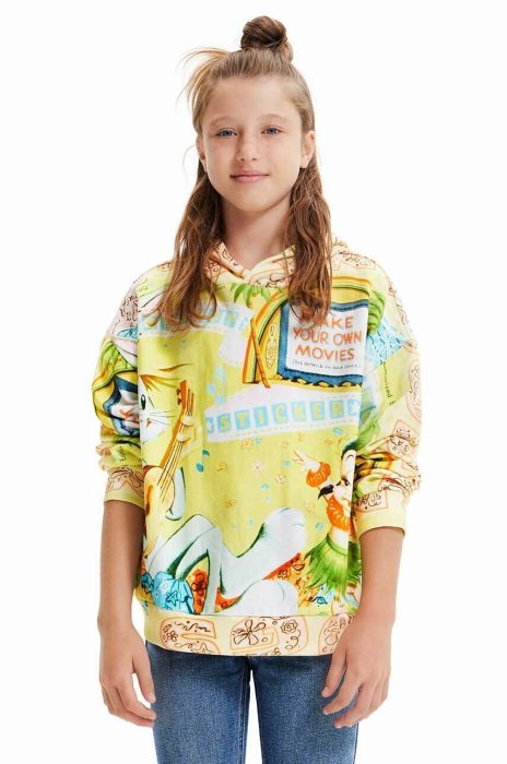 Дитяча бавовняна кофта Desigual Bugs Bunny колір жовтий з капюшоном візерунок