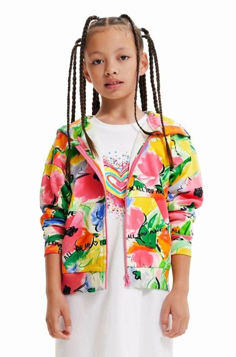 Дитяча бавовняна кофта Desigual з капюшоном візерунок колір барвистий (3043319) Дитяча бавовняна кофта Desigual з капюшоном візерунок колір барвистий (3043319)