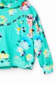 Дитяча бавовняна кофта Desigual колір бірюзовий з капюшоном візерунок