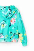 Дитяча бавовняна кофта Desigual колір бірюзовий з капюшоном візерунок