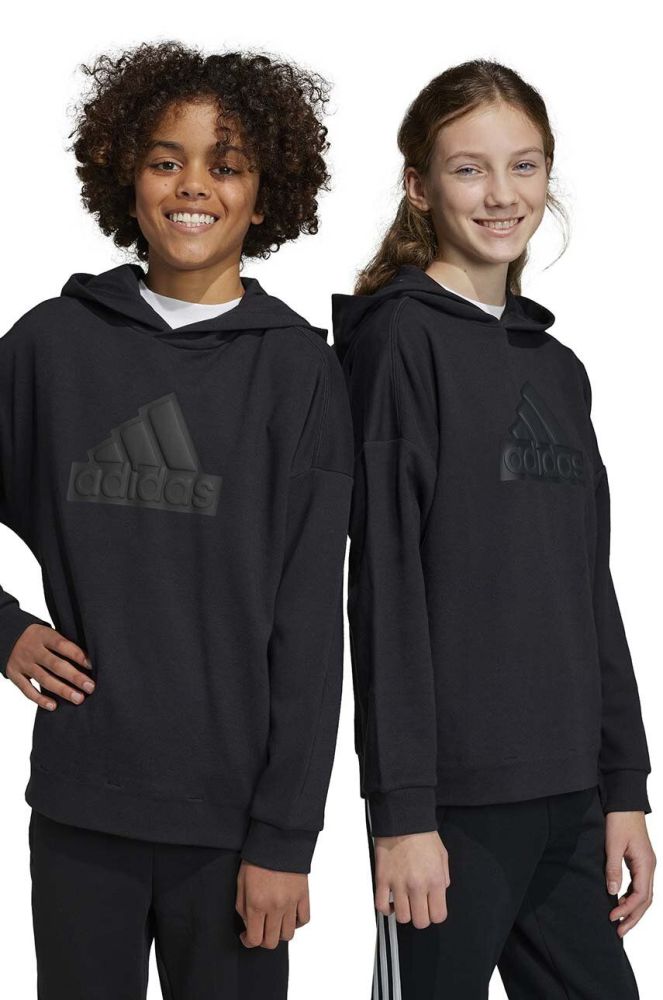 Дитяча кофта adidas U FI LOGO колір чорний з капюшоном з аплікацією