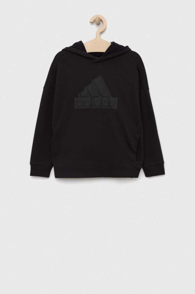 Дитяча кофта adidas U FI LOGO колір чорний з капюшоном з аплікацією фото 2