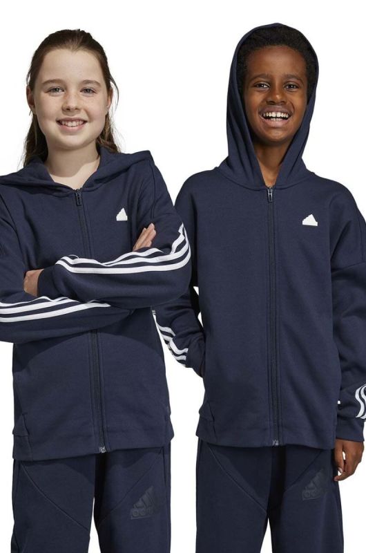 Дитяча кофта adidas U FI 3S FZ колір синій з капюшоном з аплікацією (3050411)
