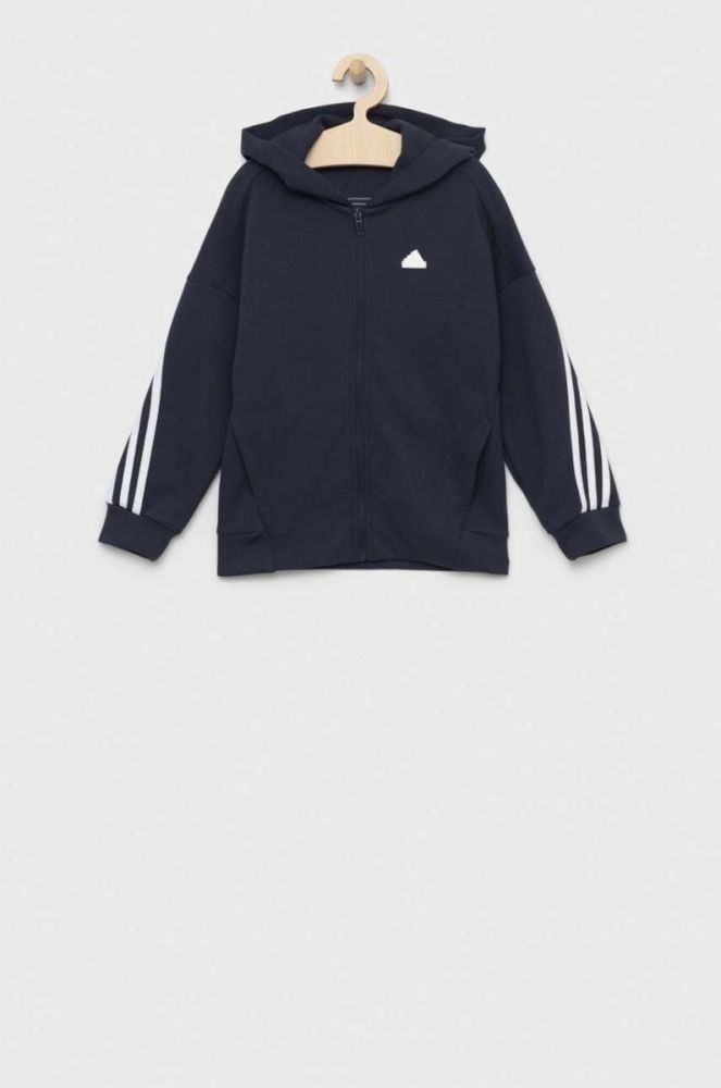 Дитяча кофта adidas U FI 3S FZ колір синій з капюшоном з аплікацією (3050411) фото 2