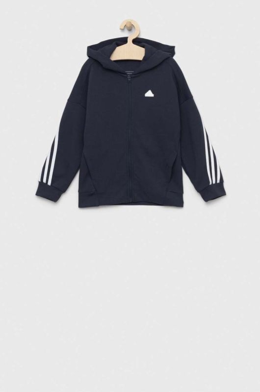 Дитяча кофта adidas U FI 3S FZ колір синій з капюшоном з аплікацією (3050411) фото 2