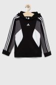 Дитяча кофта adidas U 3S CB HOODIE колір чорний з капюшоном візерунок