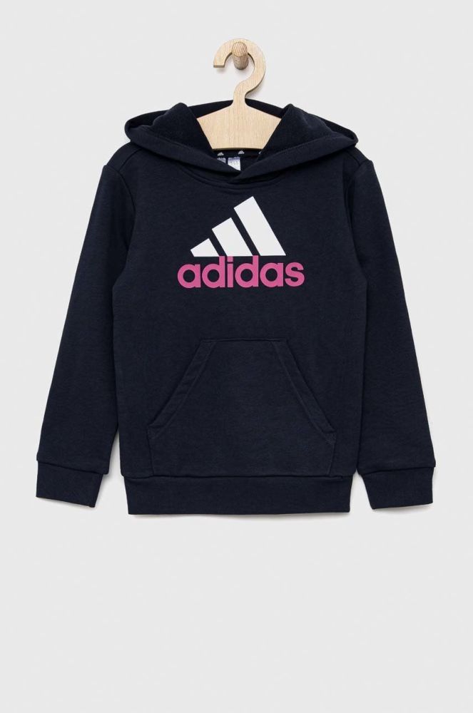 Дитяча кофта adidas U BL 2 HOODIE колір синій з капюшоном з принтом