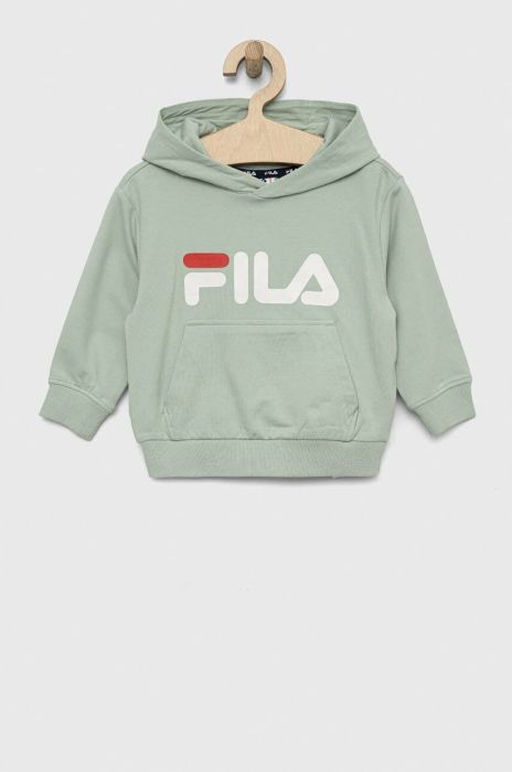 Дитяча кофта Fila колір зелений з капюшоном з принтом