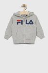Дитяча кофта Fila колір сірий з капюшоном з принтом