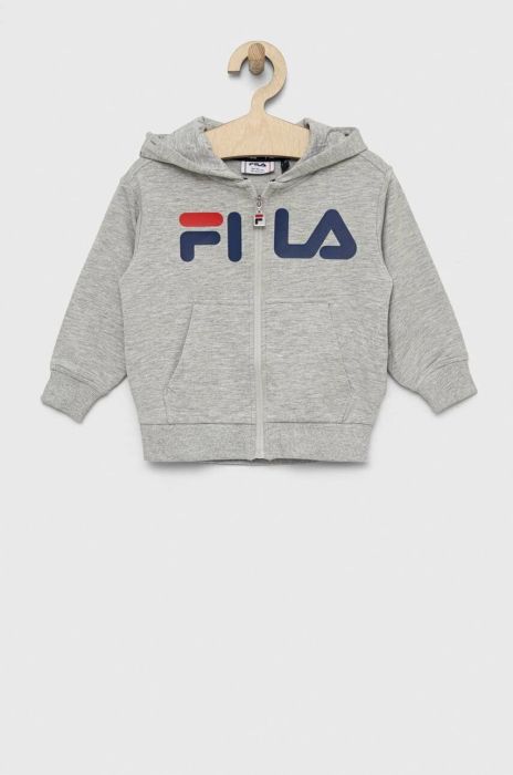 Дитяча кофта Fila колір сірий з капюшоном з принтом Дитяча кофта Fila колір сірий з капюшоном з принтом