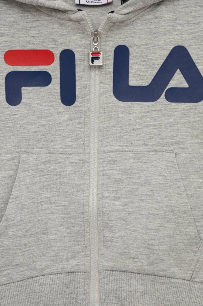 Дитяча кофта Fila колір сірий з капюшоном з принтом фото 3
