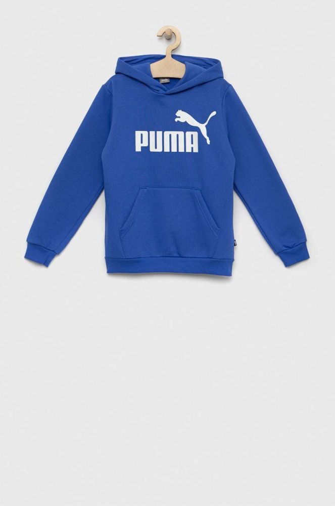 Дитяча кофта Puma ESS Big Logo Hoodie FL B з капюшоном візерунок колір блакитний