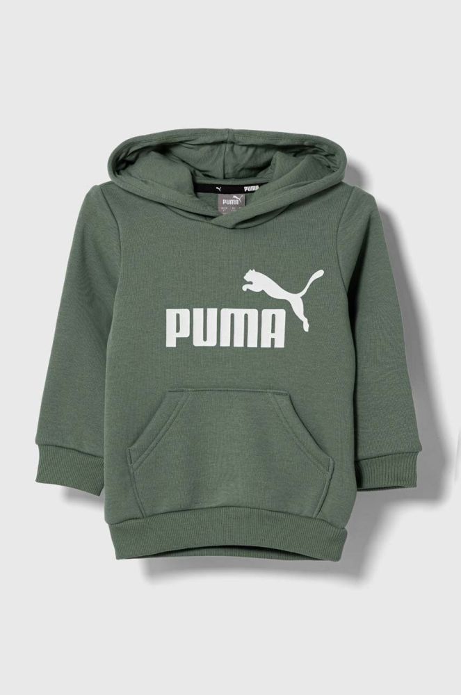 Дитяча кофта Puma ESS Big Logo Hoodie FL B колір зелений з капюшоном візерунок