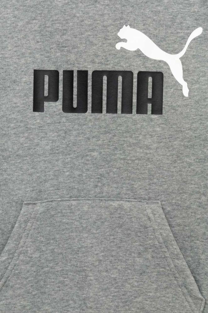 Дитяча кофта Puma ESS+ 2 Col Big Logo Hoodie FL B колір сірий з капюшоном з принтом фото 3