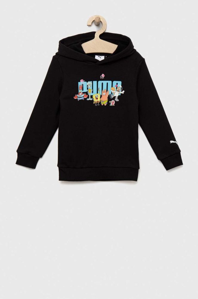 Дитяча кофта Puma PUMA x SPONGEBOB Hoodie TR колір чорний з капюшоном з принтом