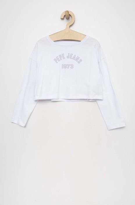Дитячий бавовняний лонгслів Pepe Jeans Paullete колір білий з принтом