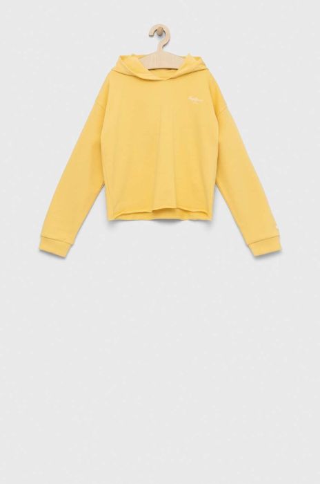 Дитяча бавовняна кофта Pepe Jeans колір жовтий з капюшоном з принтом