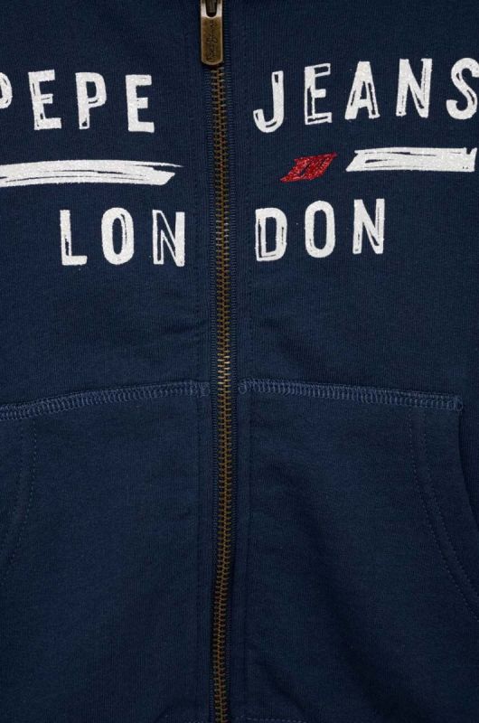 Дитяча бавовняна кофта Pepe Jeans колір синій з капюшоном з принтом (3077099) фото 2