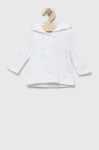 Бавовняна кофта для немовлят OVS колір білий з капюшоном однотонна