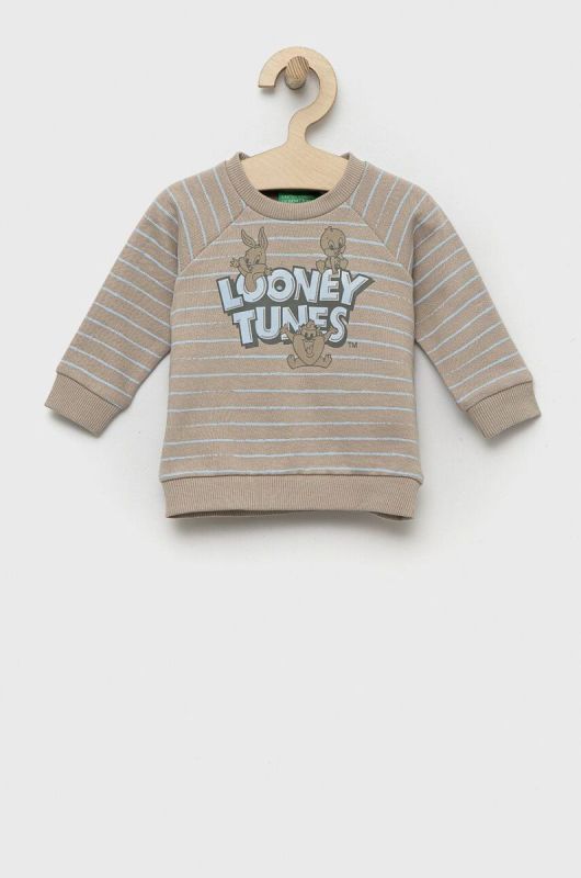Бавовняна кофта для немовлят United Colors of Benetton x Looney Tunes колір бежевий візерунок
