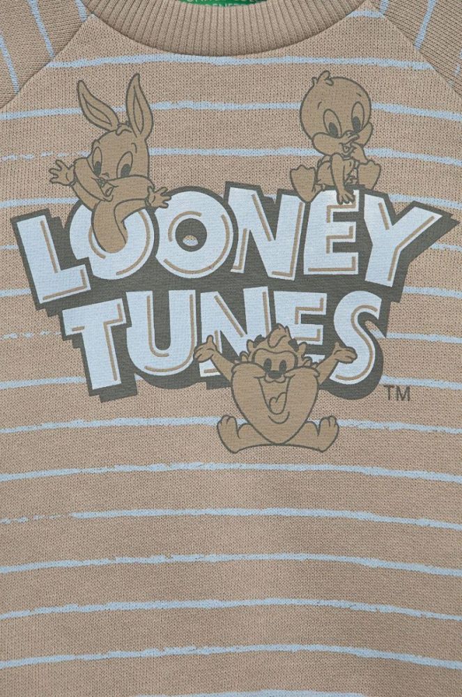 Бавовняна кофта для немовлят United Colors of Benetton x Looney Tunes колір бежевий візерунок фото 3