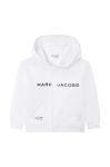 Дитяча бавовняна кофта Marc Jacobs колір білий з капюшоном з принтом