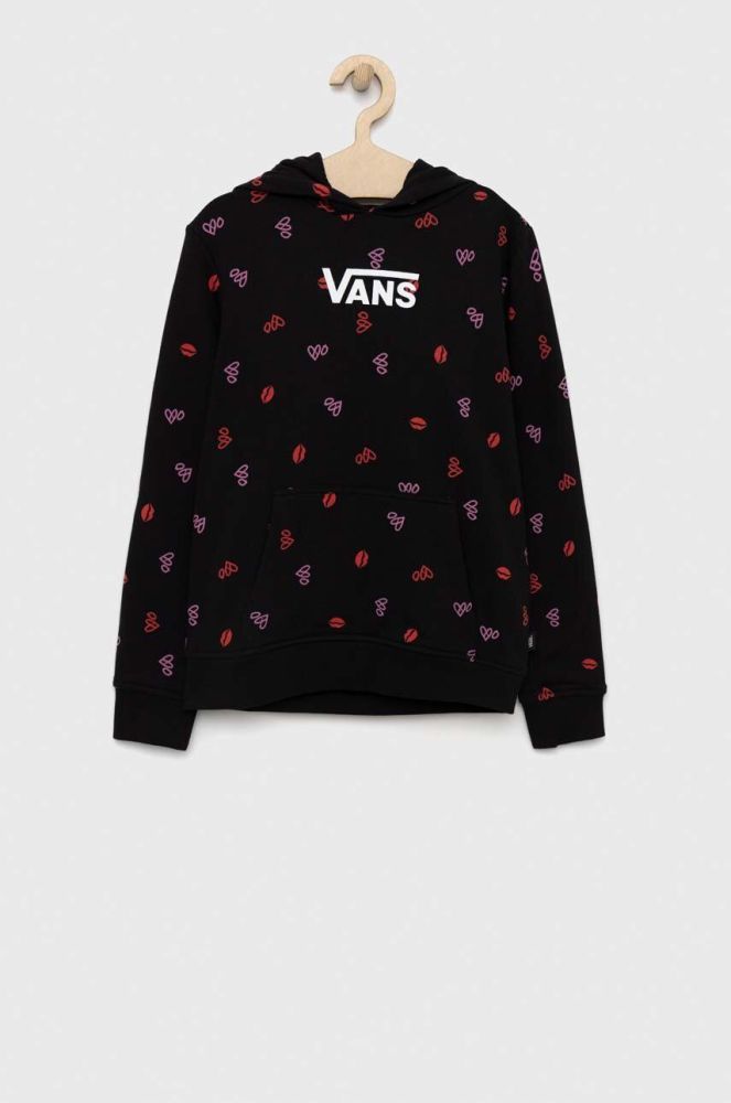 Дитяча бавовняна кофта Vans LOVE VANS HOODIE Black колір чорний з капюшоном візерунок