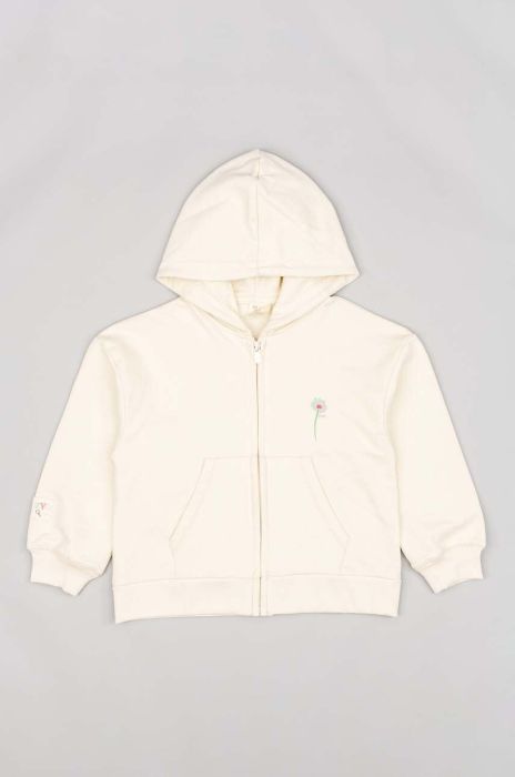 Дитяча бавовняна кофта zippy колір бежевий з капюшоном однотонна
