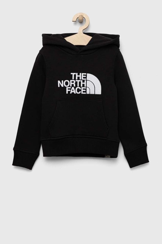 Дитяча кофта The North Face колір чорний з капюшоном з принтом (3135849)