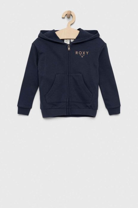 Дитяча кофта Roxy колір синій з капюшоном однотонна