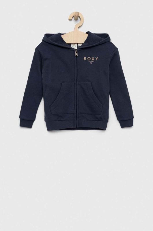 Дитяча кофта Roxy колір синій з капюшоном однотонна