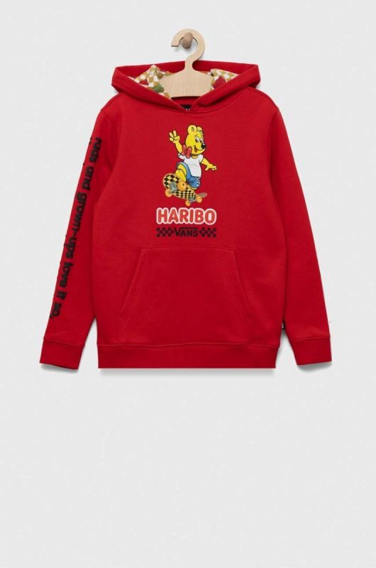Дитяча кофта Vans x Haribo колір червоний з капюшоном візерунок