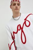 Бавовняна кофта HUGO чоловіча колір білий з аплікацією (3080849)