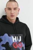 Бавовняна кофта HUGO чоловіча колір чорний з капюшоном з принтом (2973775)