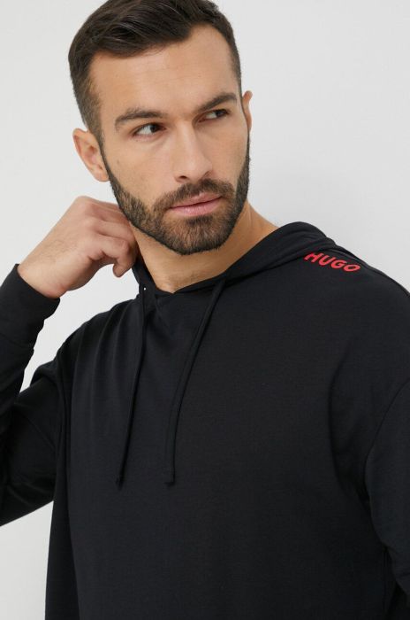 Кофта HUGO чоловіча колір чорний з капюшоном однотонна