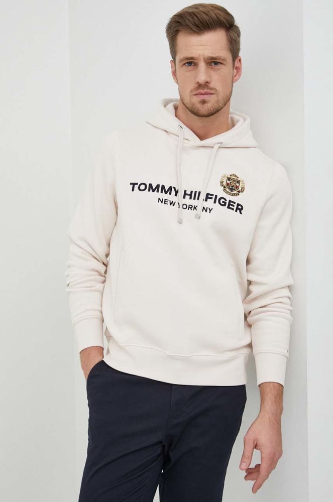 Кофта Tommy Hilfiger чоловіча колір бежевий з капюшоном з аплікацією (2815810)