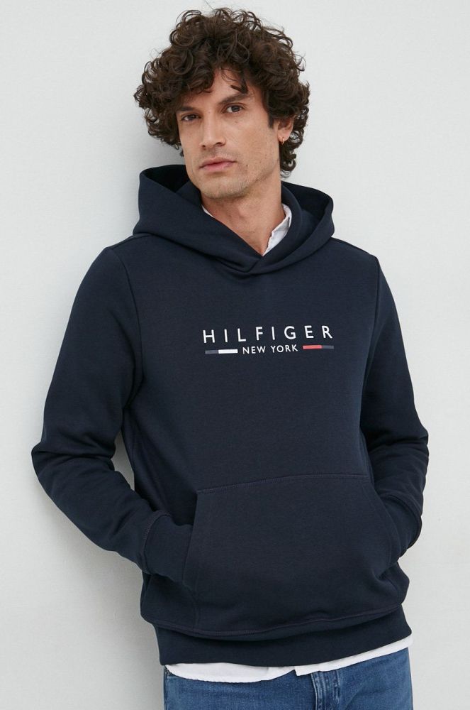 Кофта Tommy Hilfiger чоловіча колір синій з капюшоном з принтом (2870188)