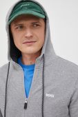 Бавовняна кофта BOSS BOSS GREEN чоловіча колір сірий з капюшоном однотонна