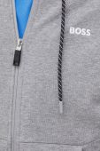 Бавовняна кофта BOSS BOSS GREEN чоловіча колір сірий з капюшоном однотонна