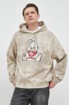 Кофта Guess x Brandalised чоловіча колір бежевий з капюшоном візерунок
