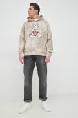 Кофта Guess x Brandalised чоловіча колір бежевий з капюшоном візерунок