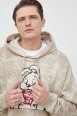 Кофта Guess x Brandalised чоловіча колір бежевий з капюшоном візерунок