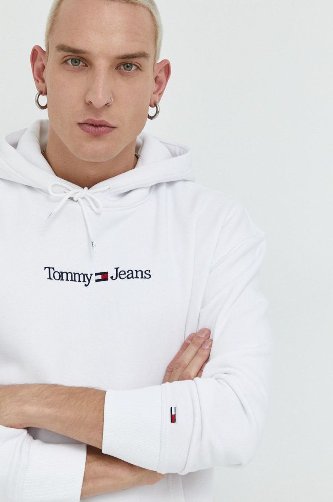 Кофта Tommy Jeans чоловіча колір білий з капюшоном з аплікацією (2826975)