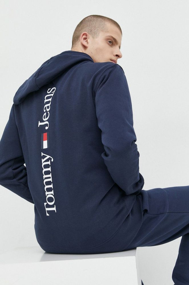 кофта Tommy Jeans чоловіча колір синій з капюшоном з принтом