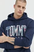 Бавовняна кофта Tommy Jeans чоловіча колір синій з капюшоном з аплікацією (2890331)